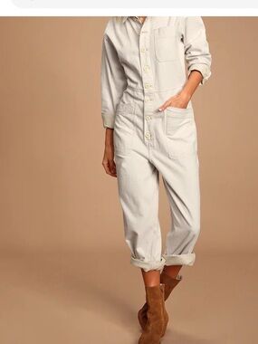 Free People Gia Ivory Long Sleeve Coverall Jumpsuit